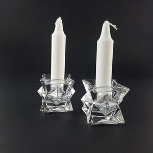 Set of 2 - Crystal Star Glass Candleholders 2 inch